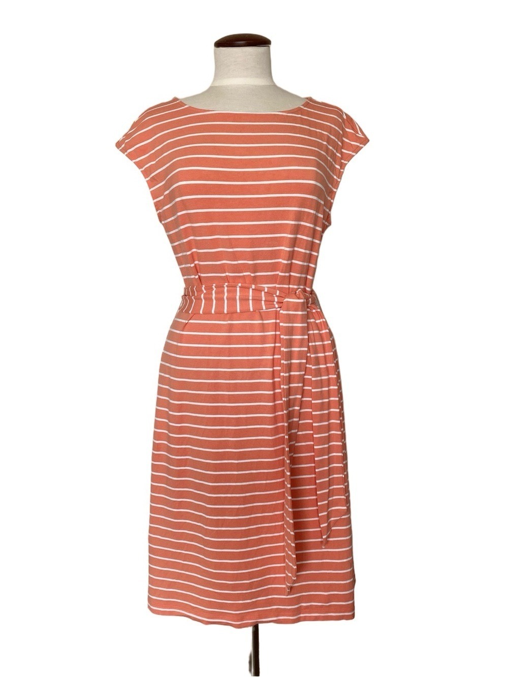 Lauren Ralph Lauren Orange Striped Sleeveless Shirt Dress Belted Sz L